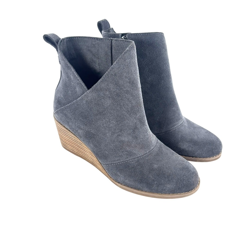 TOMS SUTTON Suede Boots Wedge Zip Womens Shoes 0020265‎ Dark Gray SZ 6.5